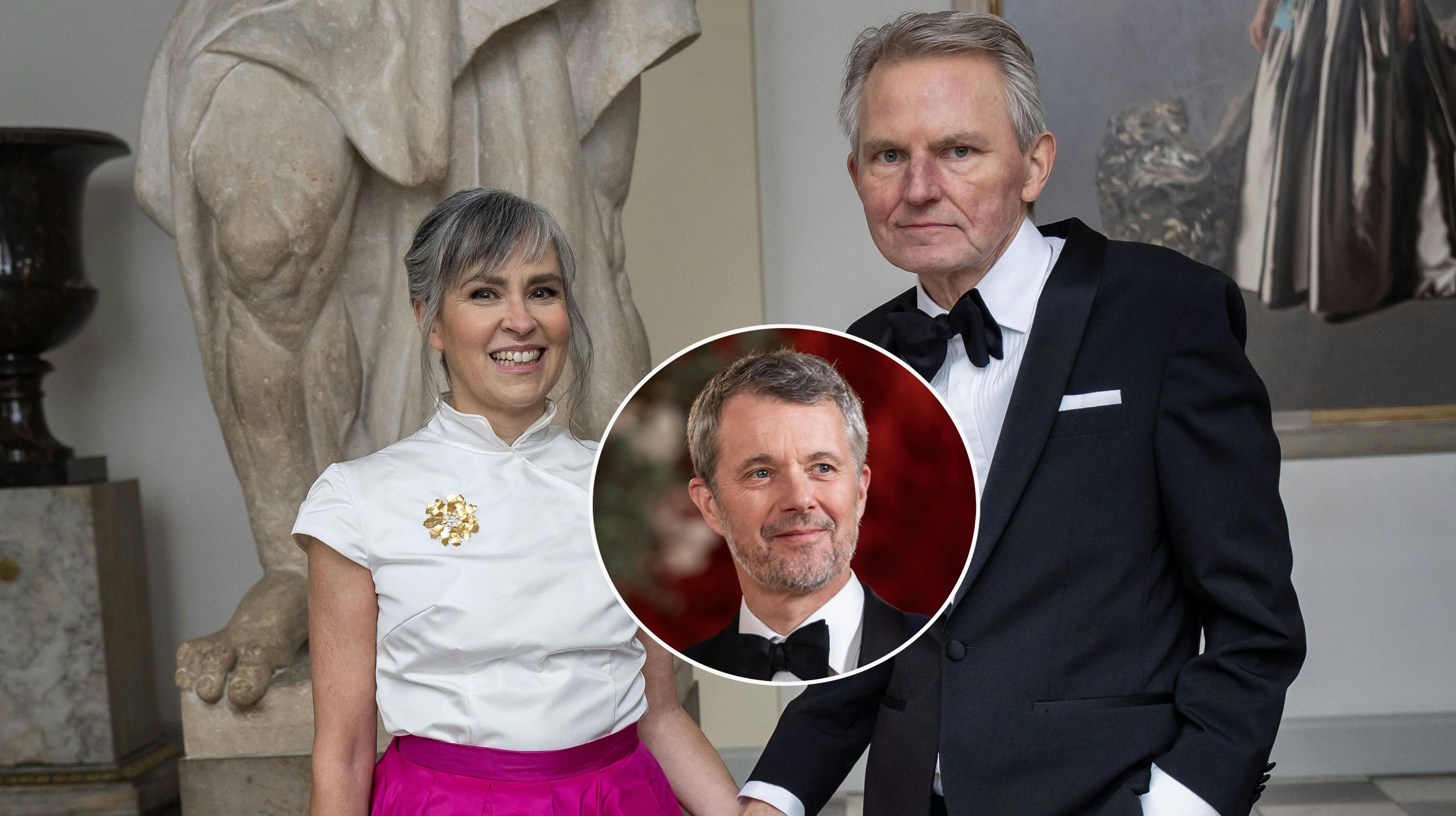 Mathilde Walter Clark med sin mand. Indsat: Foto af Kong Frederik. 