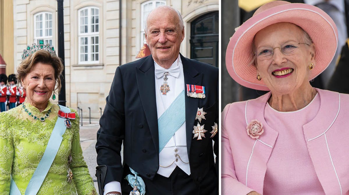 Dronning Sonja, kong Harald og dronning Margrethe.