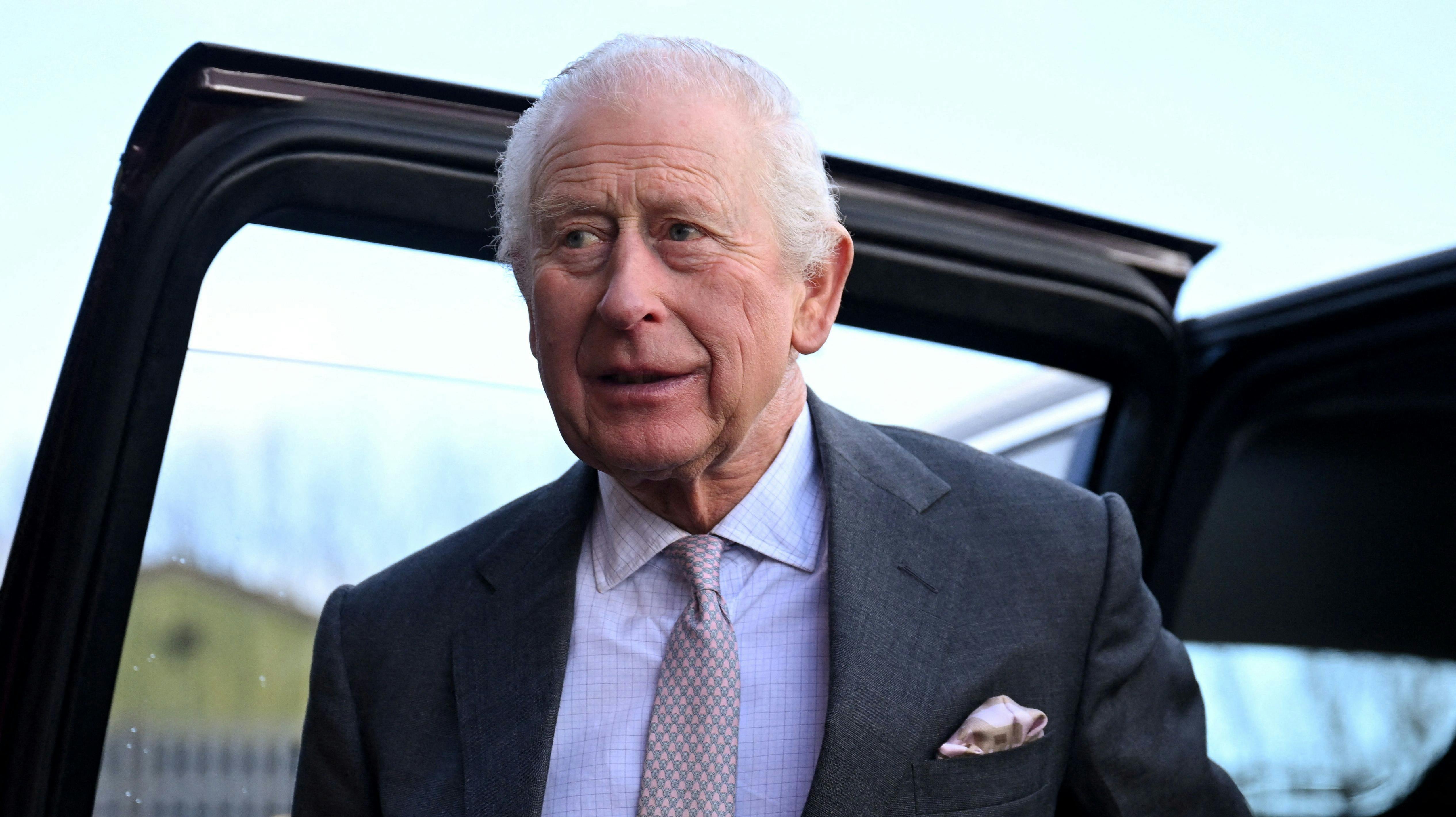 Britain's King Charles III arrives at Tower Brewery in Burton Upon Trent, central England on February 24, 2025. (Photo by Jaimi Joy / POOL / AFP)