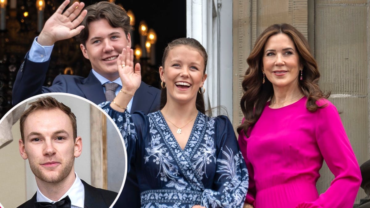 Mathias Gidsel samt kronprins Christian, prinsesse Isabella og dronning Mary