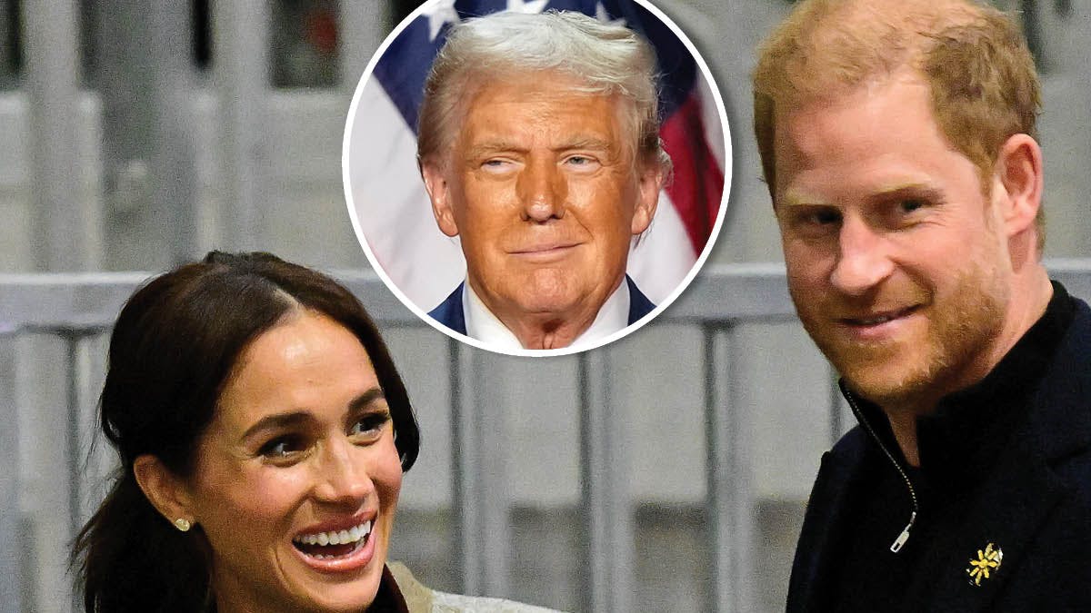 Hertuginde Meghan og prins Harry. Indsat: Donald Trump.