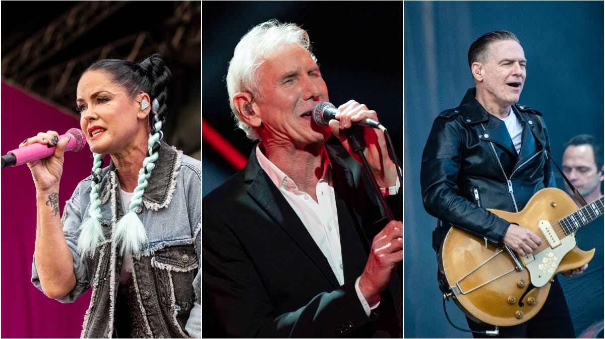 Sammensat billede af Lene Nystrøm, Steffen Brandt og Bryan Adams.