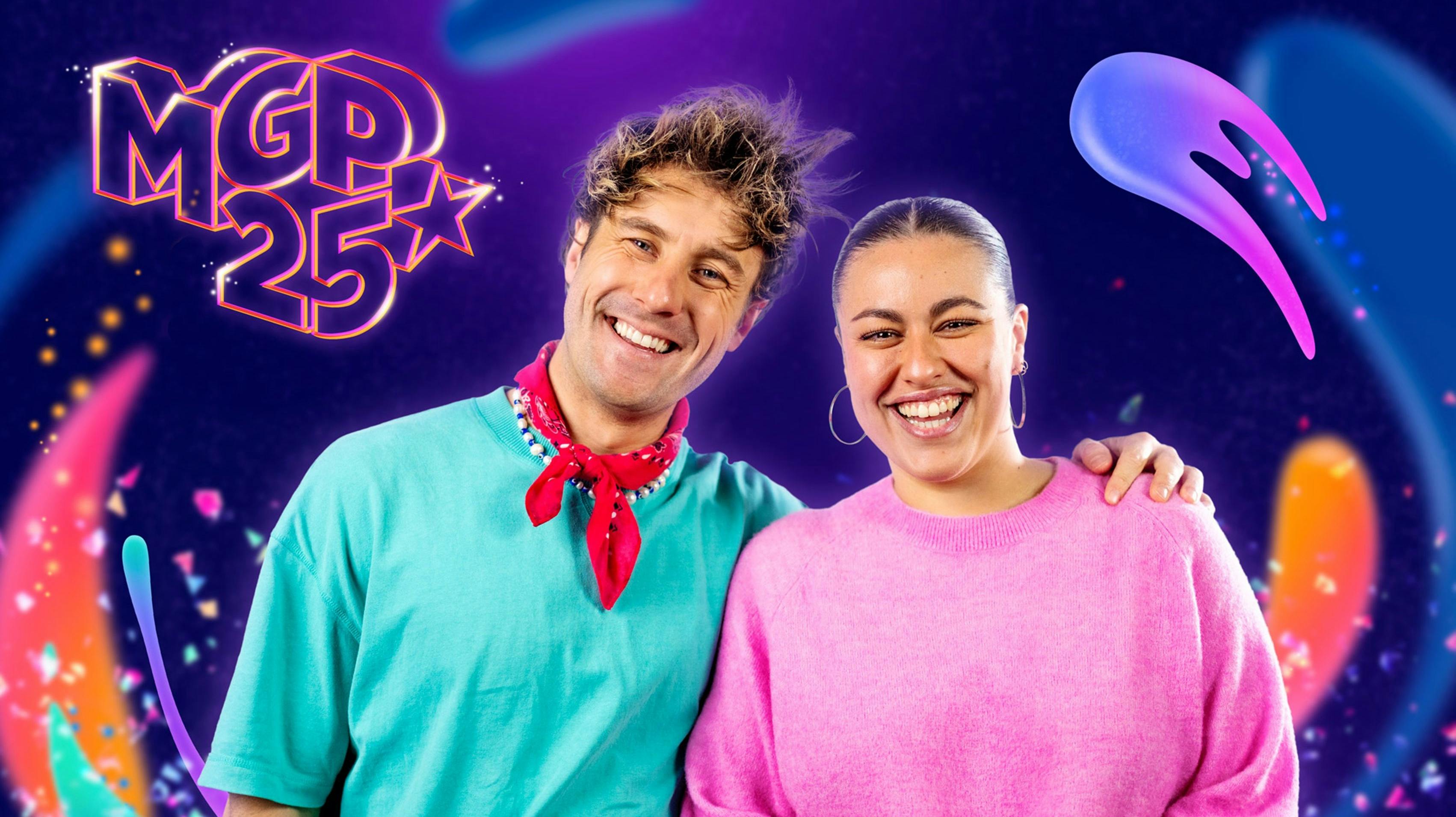 Jonas Madsen og Sælma Alakhir var værter, da MGP løber af stablen i februar 2025.