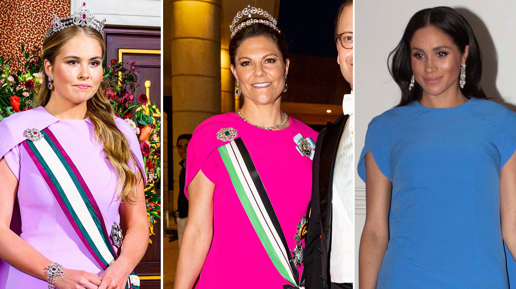 Prinsesse Amalia, kronprinsesse Victoria og hertuginde Meghan. 