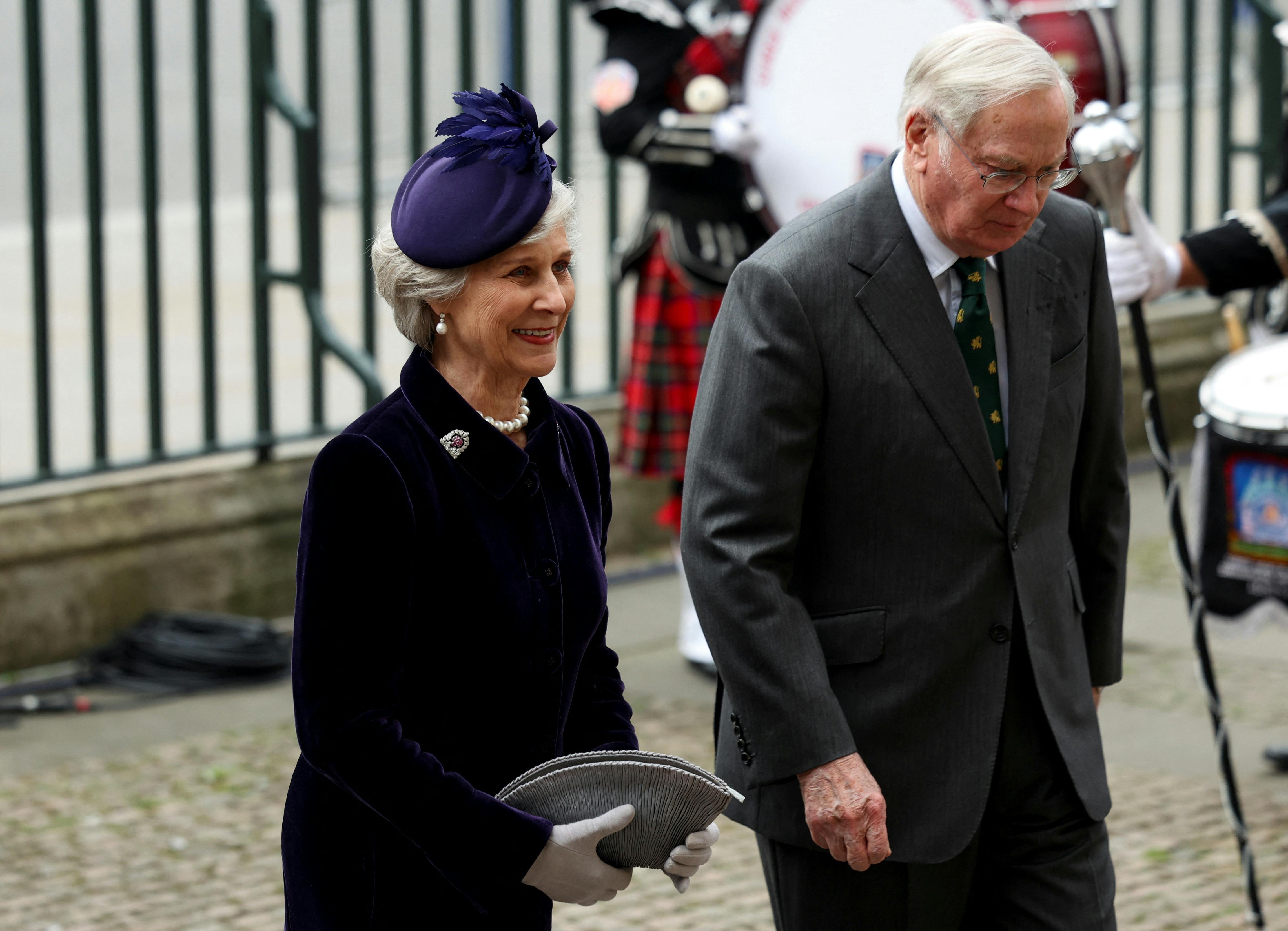 Birgitte, Duchess of Gloucester and Prince Richard, Duke of Gloucester walk on the day of the annual Commonwealth Day service at Westminster Abbey in London, Britain, March 10, 2025. REUTERS/Isabel Infantes