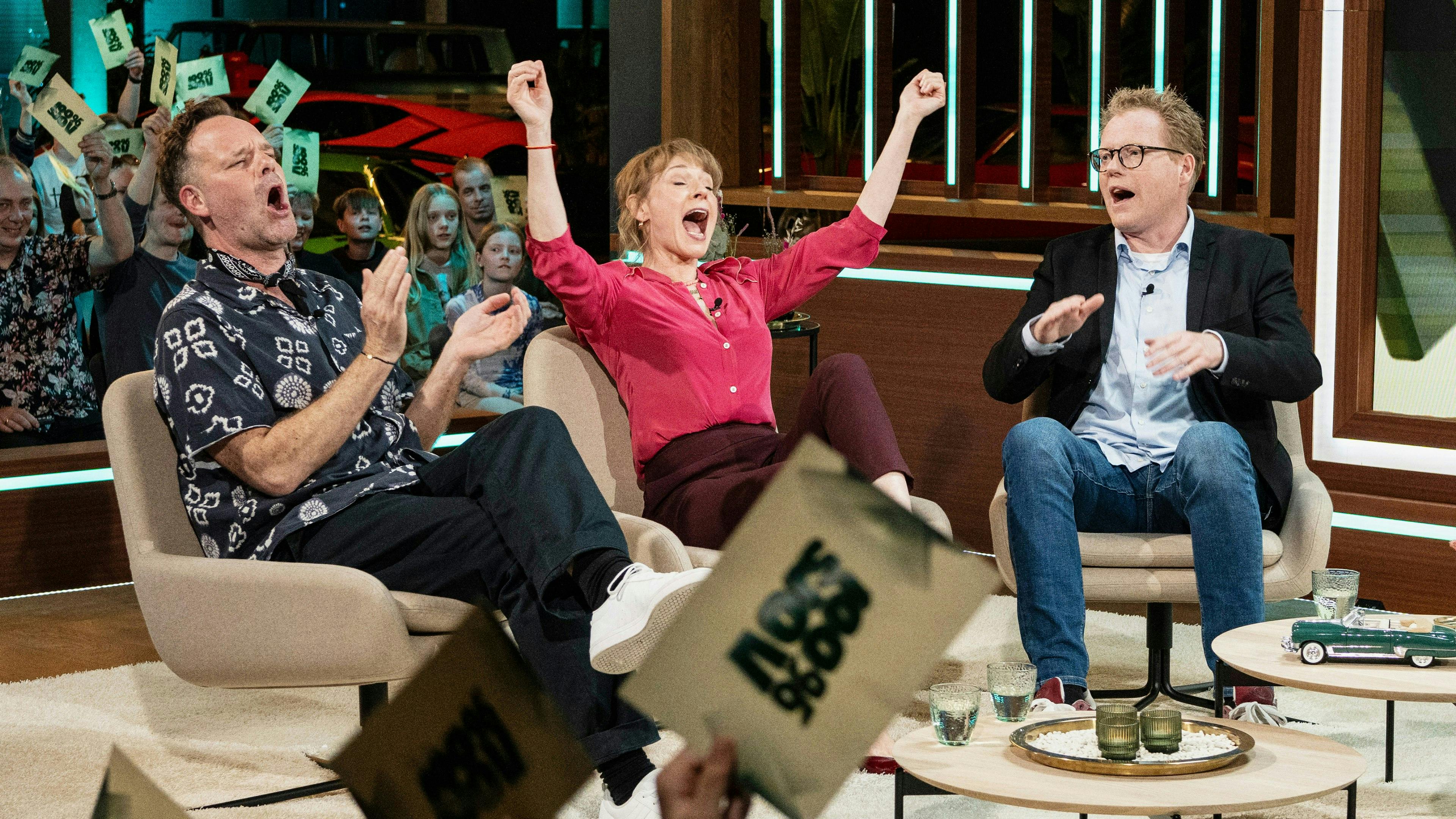 Jacob Riising, Iben Hjejle og Sebastian Klein i "100 % sjov".