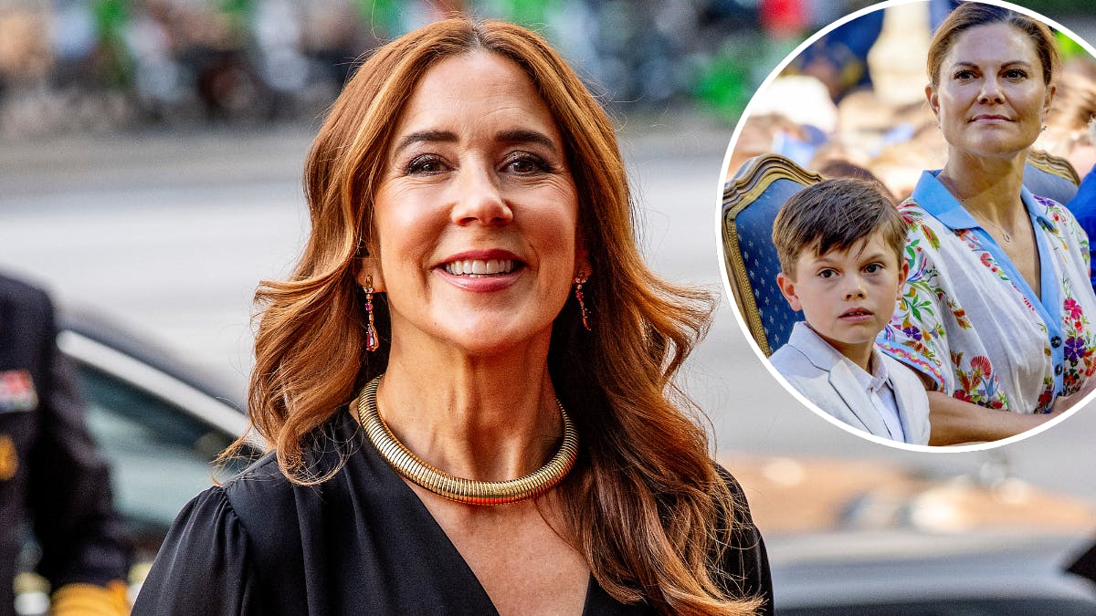 Dronning Mary. Indsat foto af prins Oscar og kronprinsesse Victoria.&nbsp;