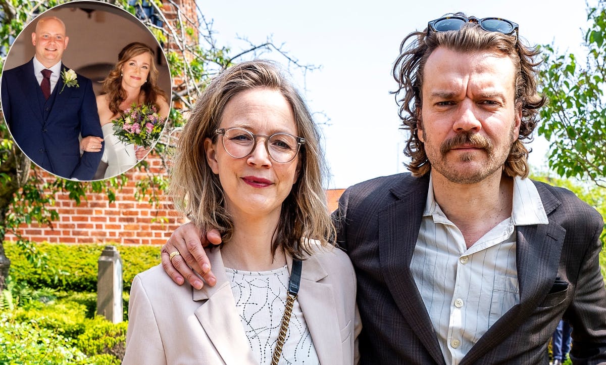 Anna Bro og Pilou Asbæk samt brudeparret Jakob Engel-Schmidt og Camilla Søe.&nbsp;