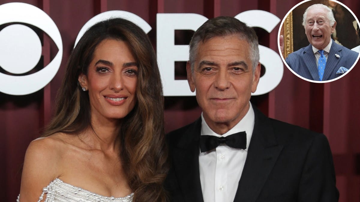 Amal Clooney, George Clooney og kong Charles. 