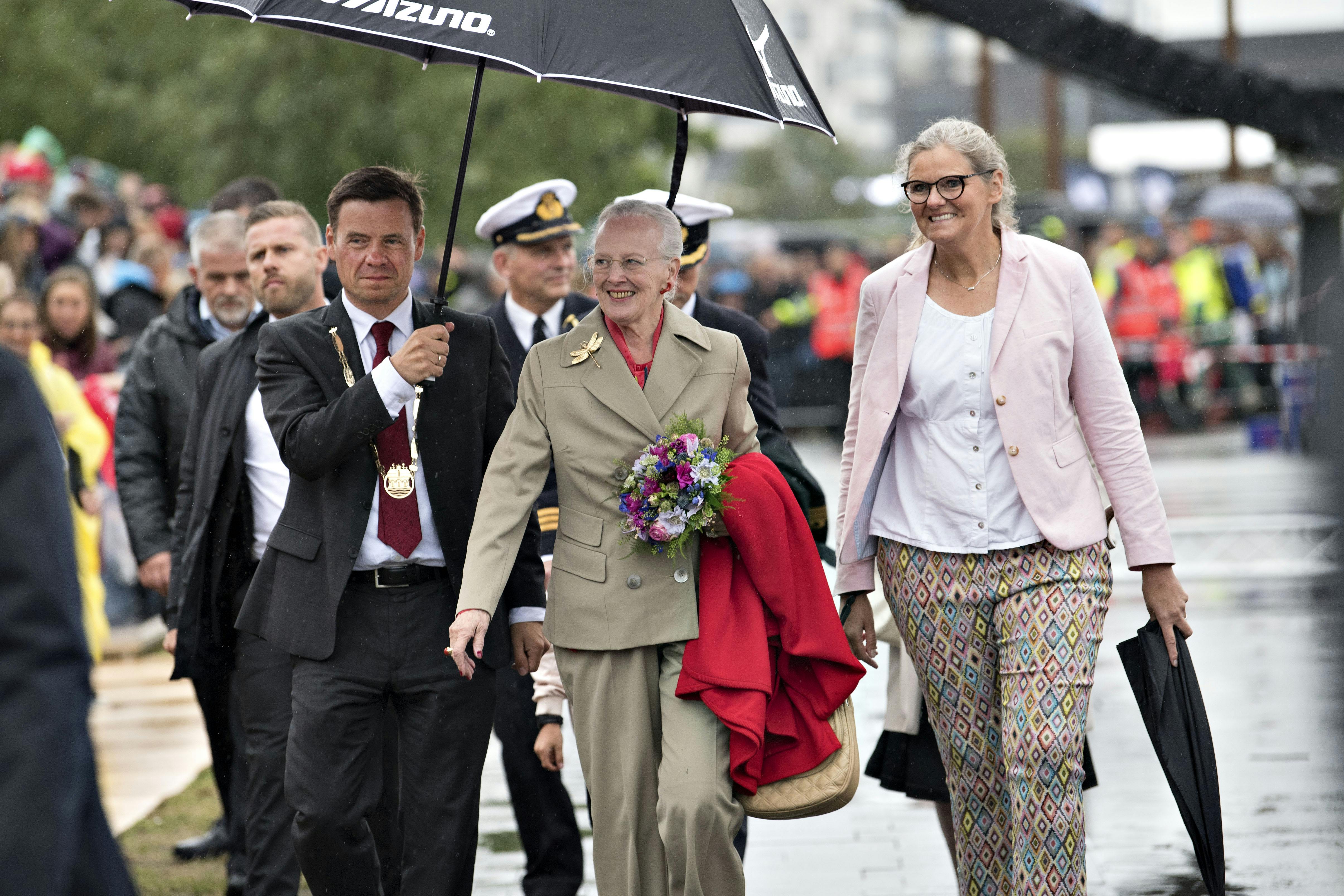 Dronning Margrethe deltog som protektor for DGI i silende regn i åbningen af DGIs Landsstævne i Ålborg 2017.
