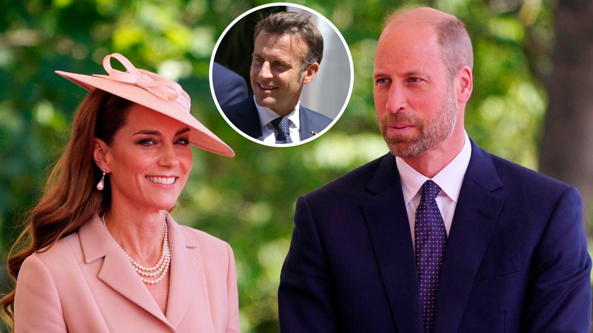 Prinsesse Kate, prins William og præsident Emmanuel Macron.&nbsp;