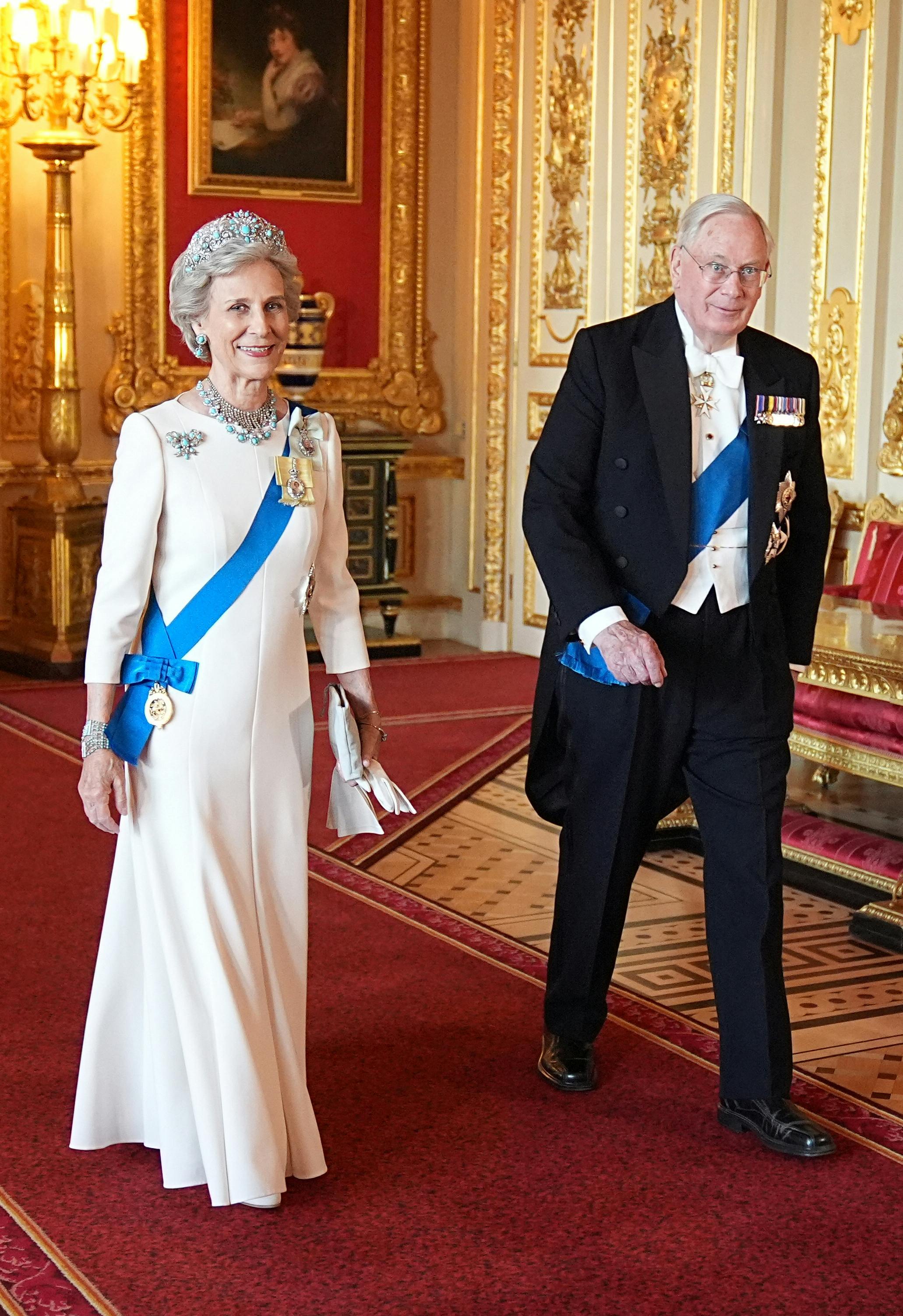 The Duke and Duchess of Gloucester arrive for the State Banquet for President of France Emmanuel Macron and his wife Brigitte Macron, on day one of the French President's state visit to the UK, at Windsor Castle, Berkshire, Britain, July 8, 2025. Aaron Chown/Pool via REUTERS