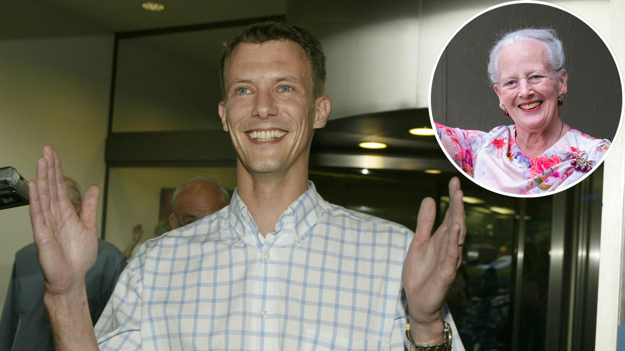 Prins Joachim efter Felix' fødsel i 2002 og dronning Margrethe.