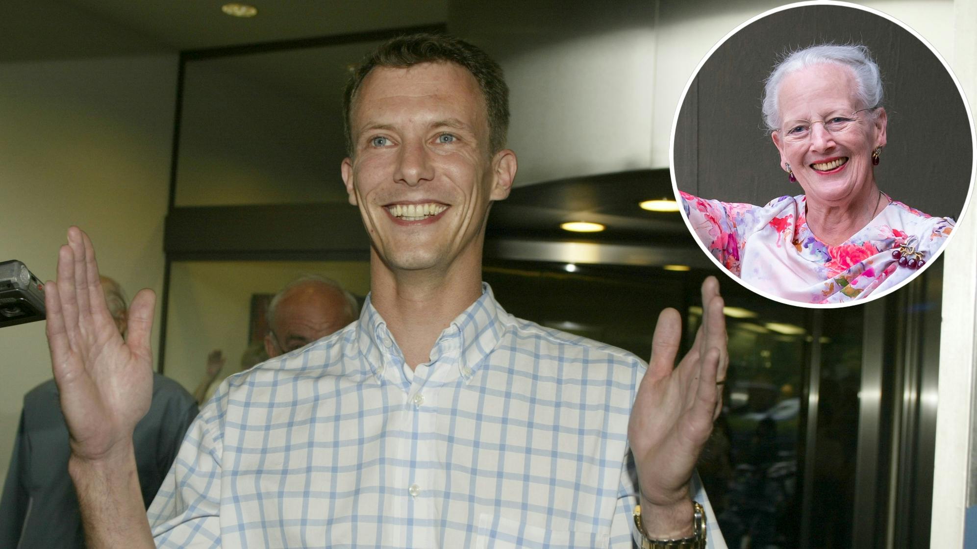 Prins Joachim efter prins Felix' fødsel i 2002 og dronning Margrethe.