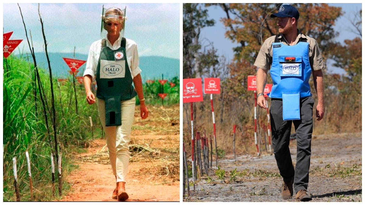 Prinsesse Diana i 1997 og prins Harry i 2025.