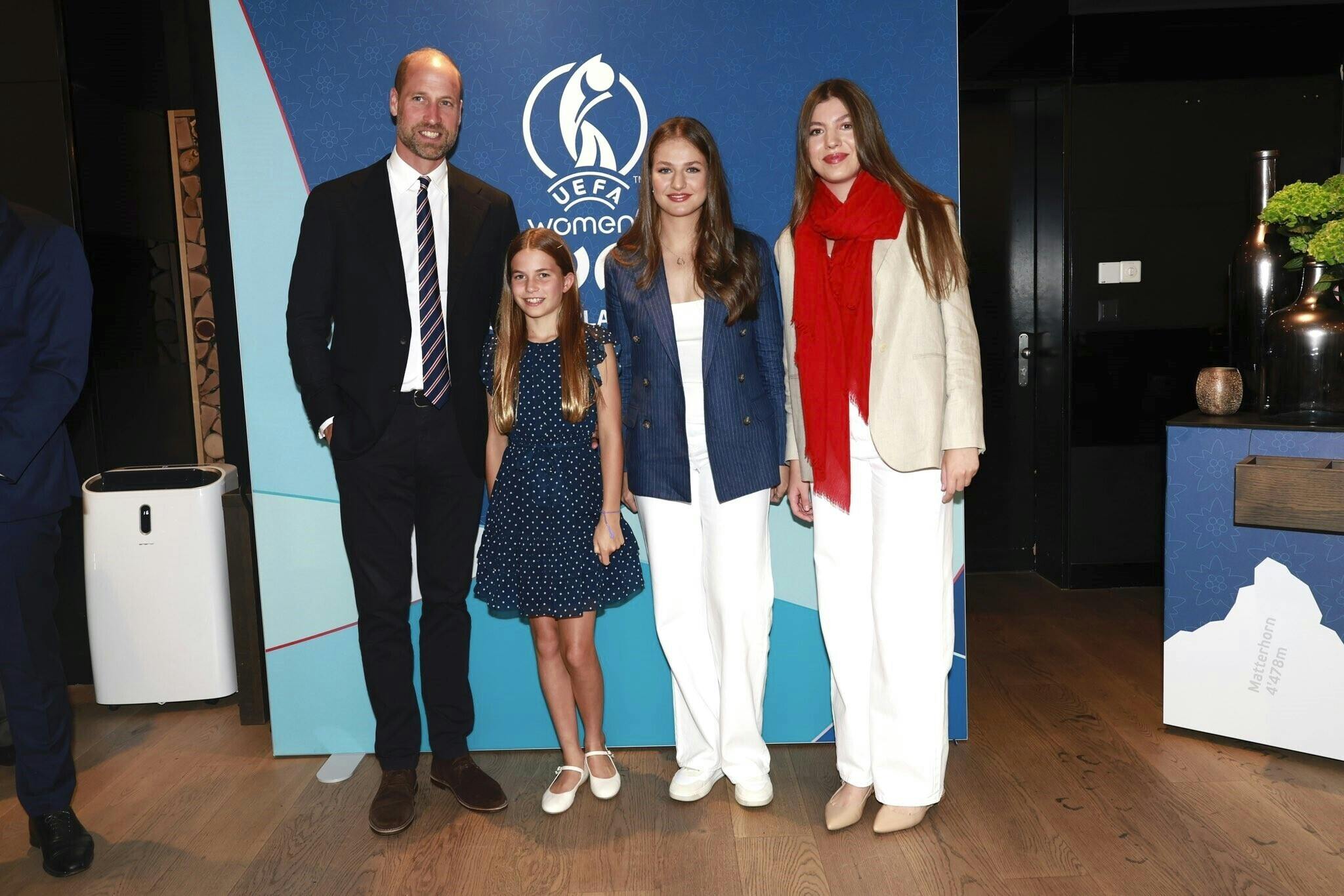 The Princess of Asturias and Infanta Sofia with Prince William of England and his daughter Charlotte attend the final of the UEFA Women's EURO 2025 between the national teams of England and Spain, held at the St. Jakob-Park on July 27, 2025, in Basel (Switzerland). 27 JULY 2025 Europa Press 07/27/2025 (Europa Press via AP)