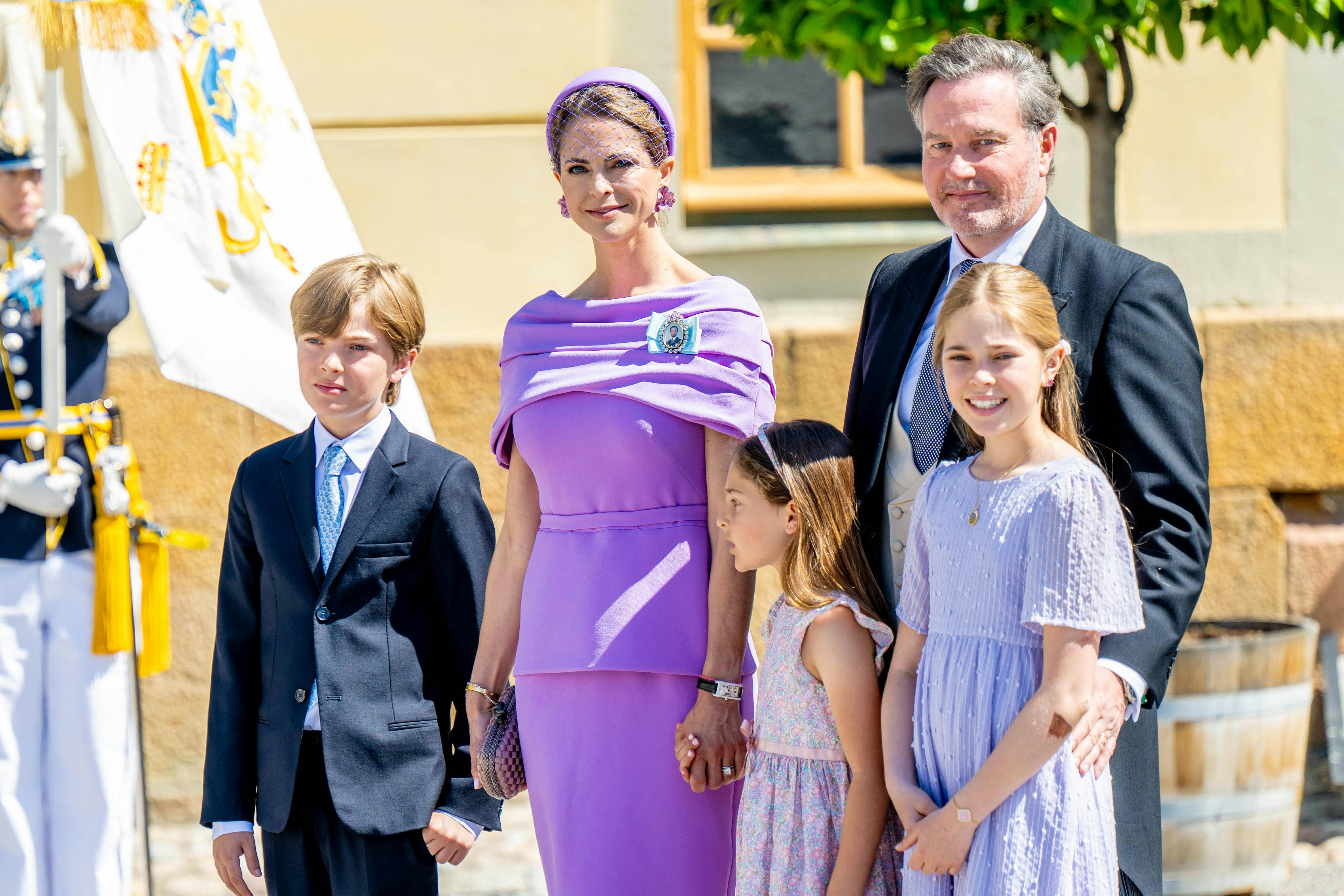 Princess Madeleine, Chris O'Neill, Princess Leonore, Prince Nicolas, Princess Adrienne at the christening of Princess Ines in the Drottningholm Palace Chapel in Stockholm, Sweden. 13 Jun 2025 Pictured: Princess Madeleine, Chris O'Neill, Princess Leonore, Prince Nicolas, Princess Adrienne at the christening of Princess Ines in the Drottningholm Palace Chapel in Stockholm, Sweden. Photo credit: MEGA TheMegaAgency.com sales@mega.global (Mega Agency TagID: MEGA1324917_098.jpg) [Photo via Mega Agency]