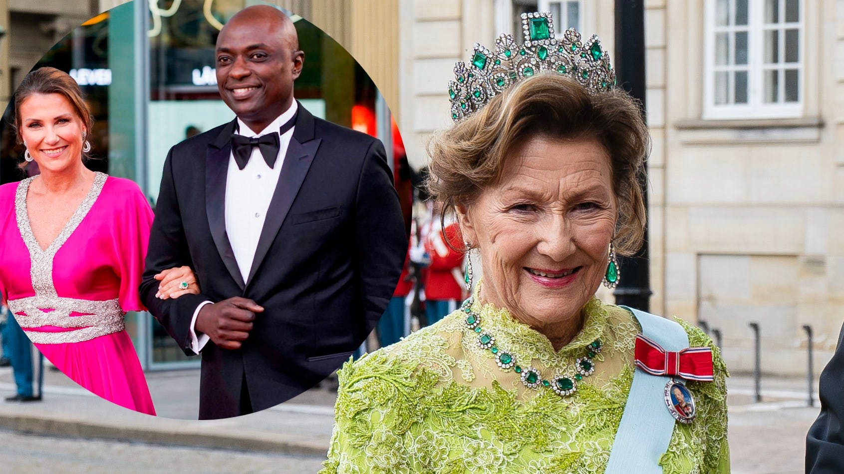 Dronning Sonja. Indsat: Prinsesse Märtha Louise og Shaman Durek Verrett. 