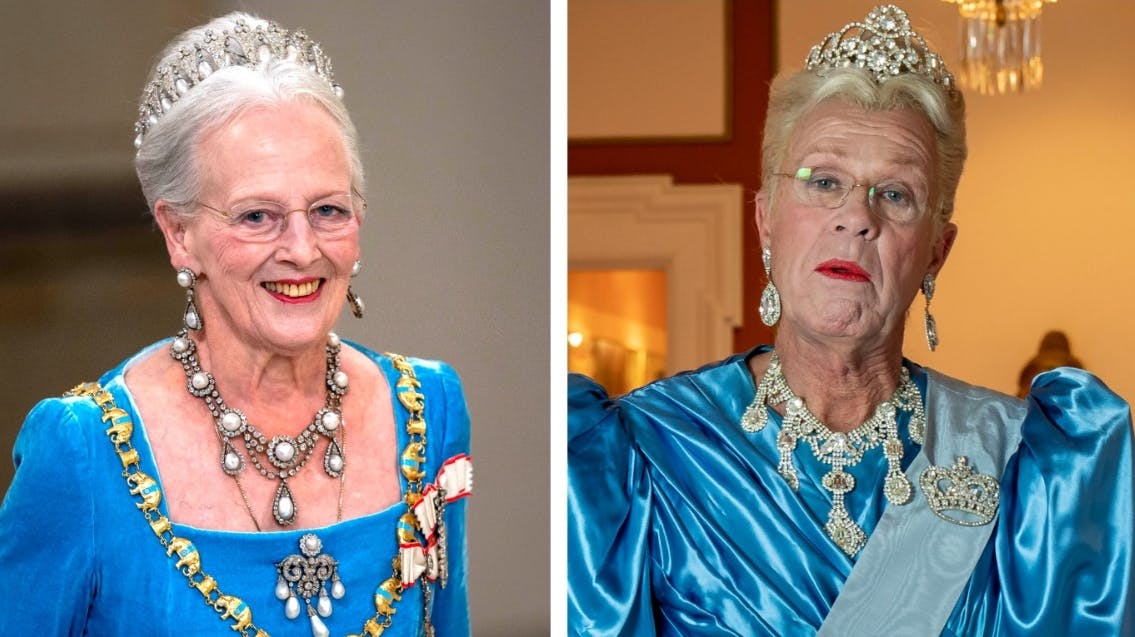 Dronning Margrethe og Jan Hertz, der igennem flere årtier har parodieret hende på kærlig vis.&nbsp;