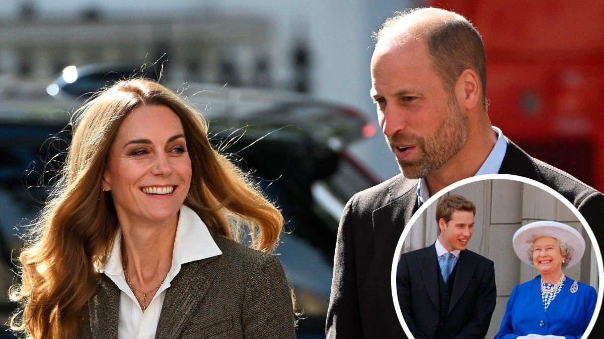 Prinsesse Kate og prins William. Indsat: Prins William og dronning Elizabeth. 