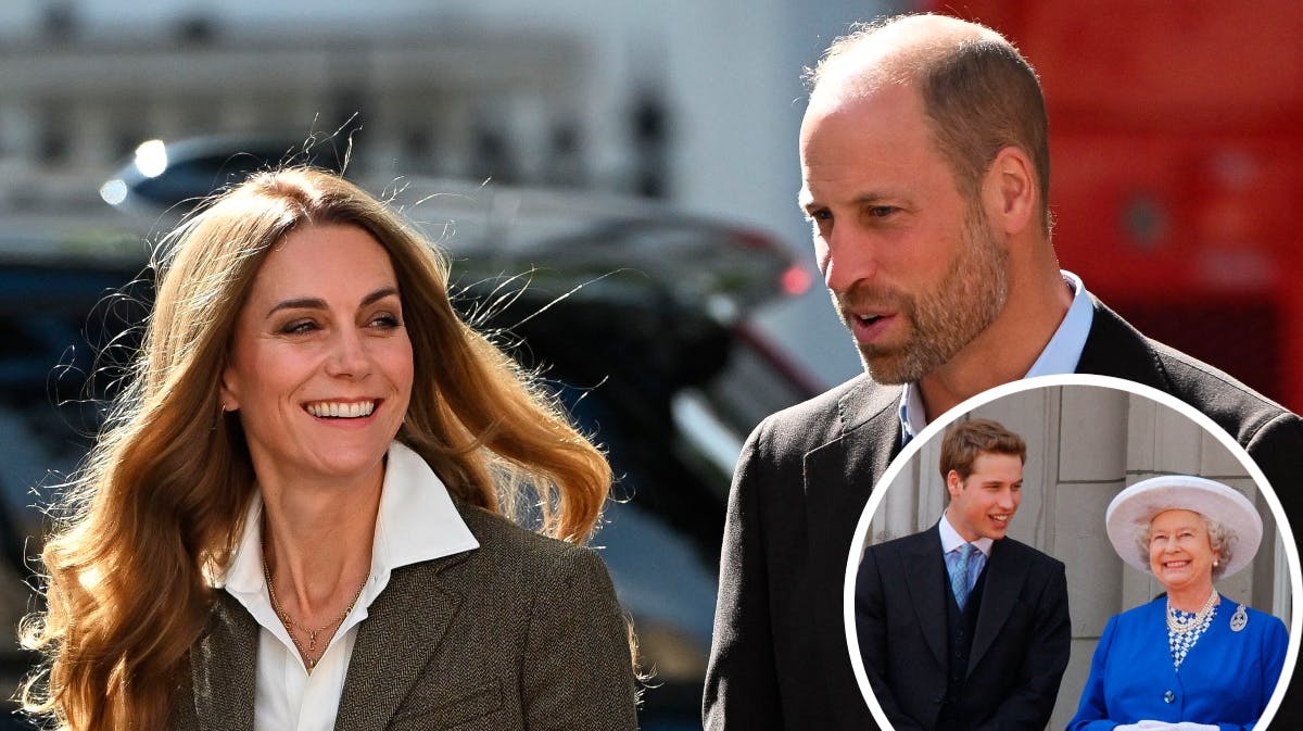 Prinsesse Kate og prins William. Indsat: Prins William og dronning Elizabeth.