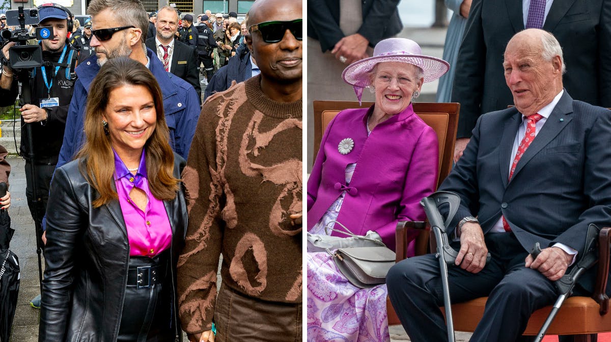 Prinsesse Märtha Louise med sin mand, Shaman Durek. Og dronning Margrethe med kong Harald. 