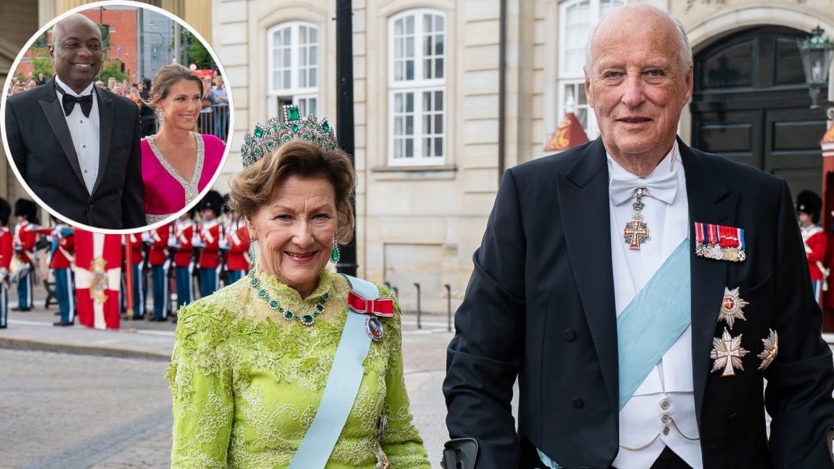 Durek Verrett og prinsesse Märtha Louise samt dronning Sonja og kong Harald