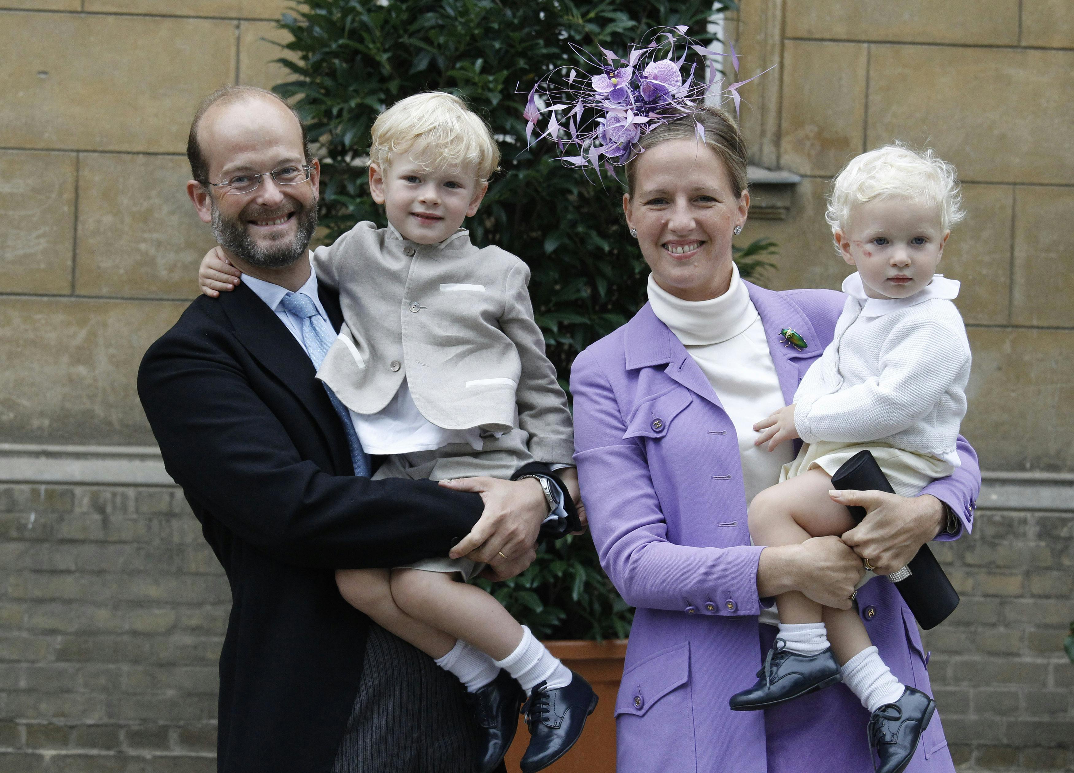 Lord and Lady Nicholas Windsor and thier children arrive at the Church of Peace in the grounds of Sanssouci Palace, to attend the religious wedding ceremony of Prince Georg Frederich of Prussia and Princess Sophie von Isenburg in Potsdam August 27, 2011. REUTERS/Tobias Schwarz (GERMANY - Tags: ROYALS ENTERTAINMENT)