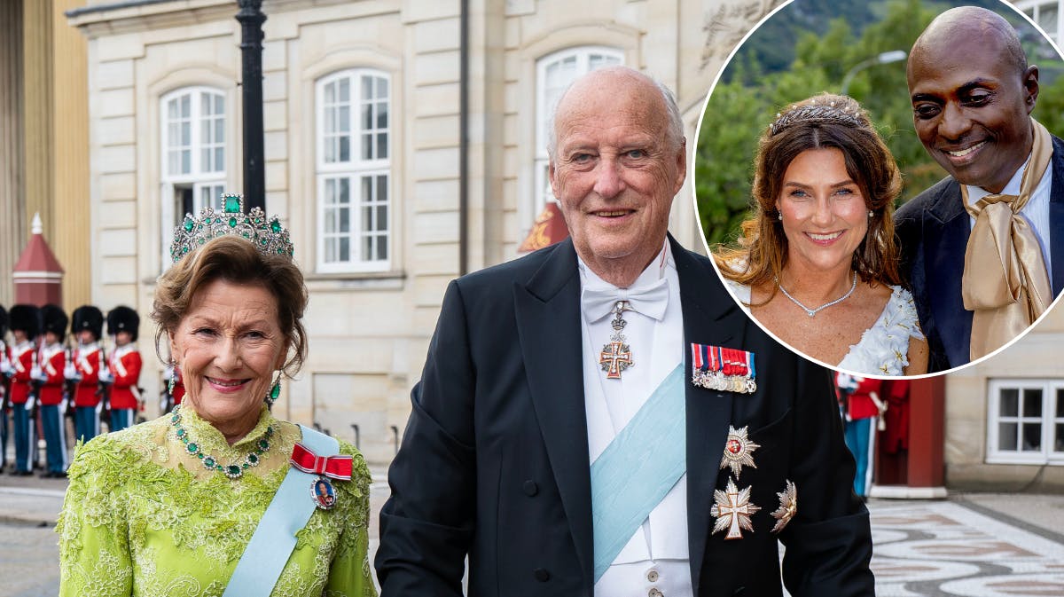 Dronning Sonja og kong Harald. Indsat foto af prinsesse Märtha Louise og Durek Verrett. 
