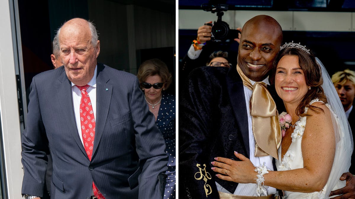 Kong Harald samt Durek Verrett og prinsesse Märtha Louise 