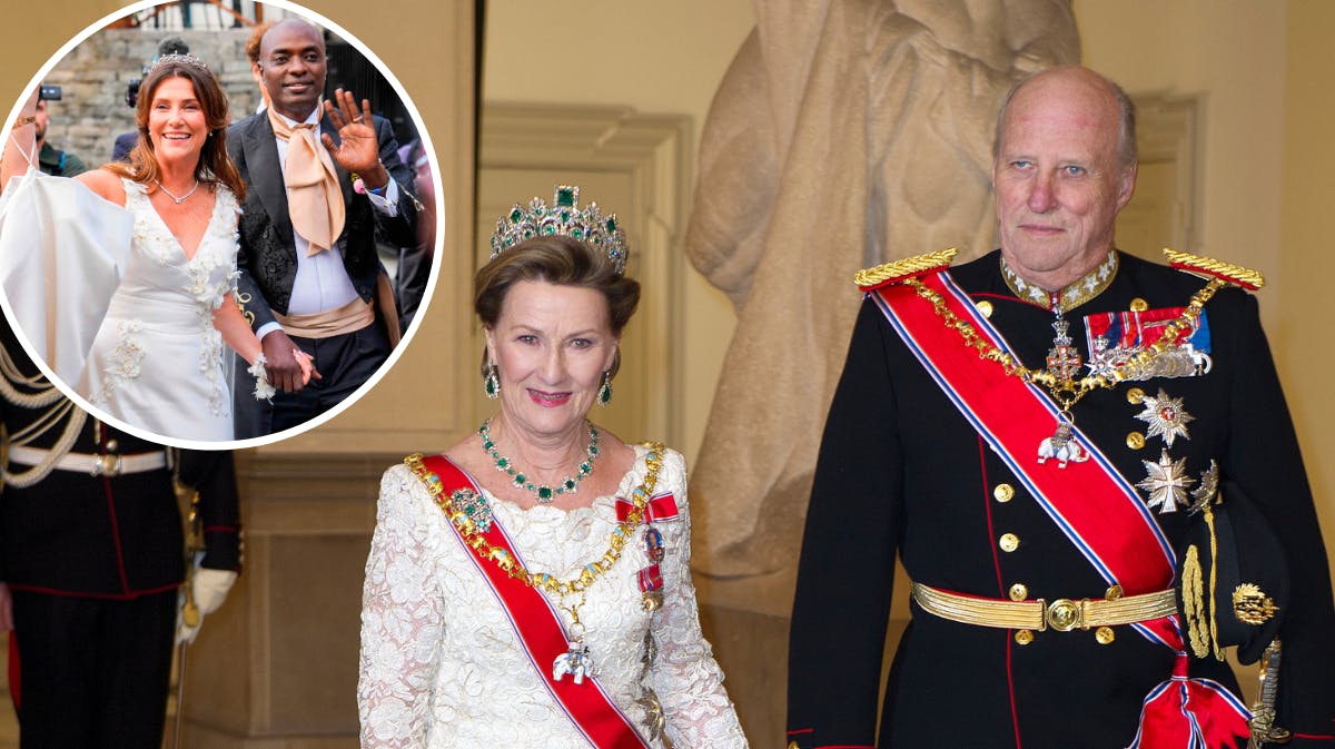 Prinsesse Märtha Louise og Durek Verrett. Samt dronning Sonja og kong Harald. 