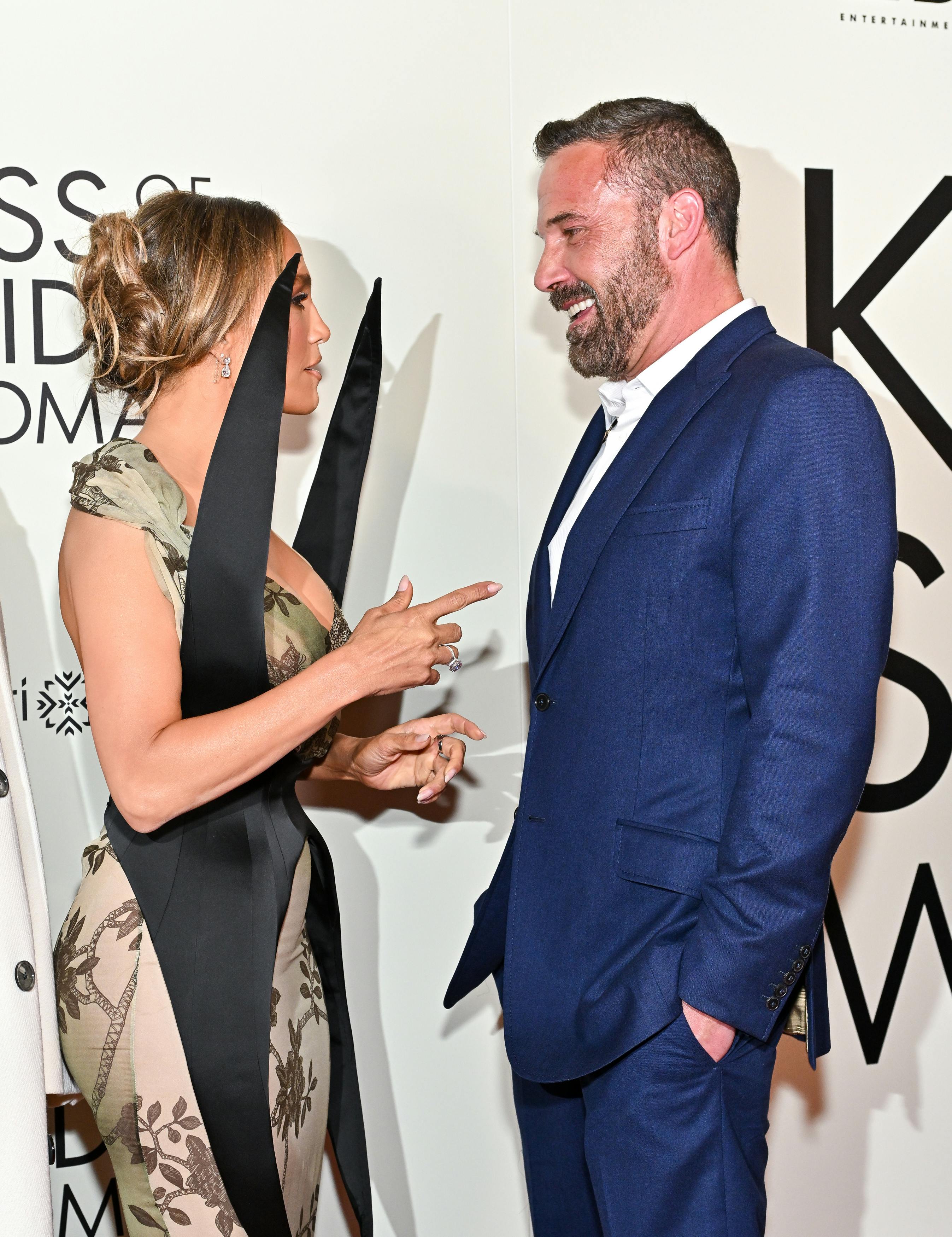 Jennifer Lopez, left, and Ben Affleck attend the special screening of "Kiss of the Spider Woman" at The Shed on Monday, Oct. 6, 2025, in New York. (Photo by Evan Agostini/Invision/AP)