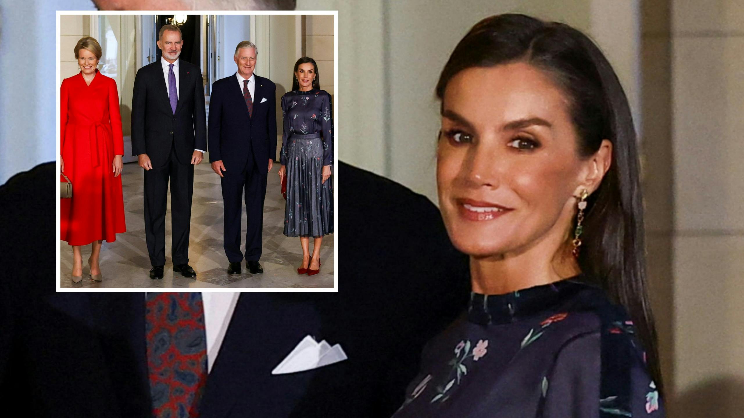 Dronning Letizia i Armani, da hun mødte det belgiske kongepar.