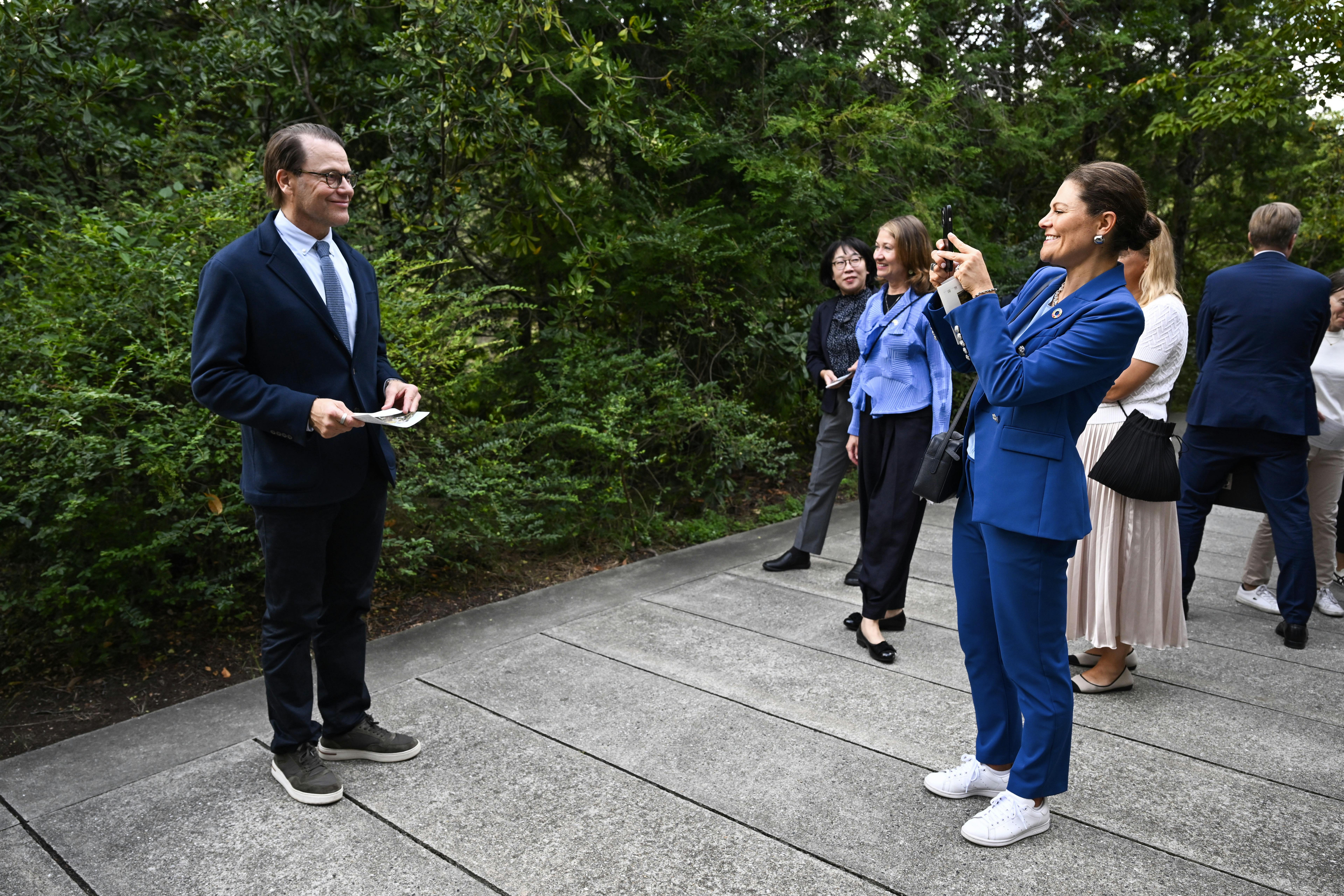 Crown Princess Victoria photographs Prince Daniel during their visit at the Chichu Art Museum on Naoshima Island in Japan, October 11, 2025. Sweden's Crown Princess Victoria is on an official visit to Japan from October 9 to 15. Photo: Jessica Gow / TT / Code 10070