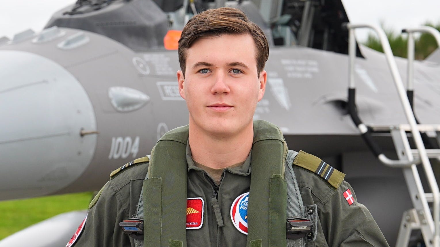 Kronprins Christian fløj mandag d. 13. oktober fra Flyvestation Skrydstrup i F16-fly.