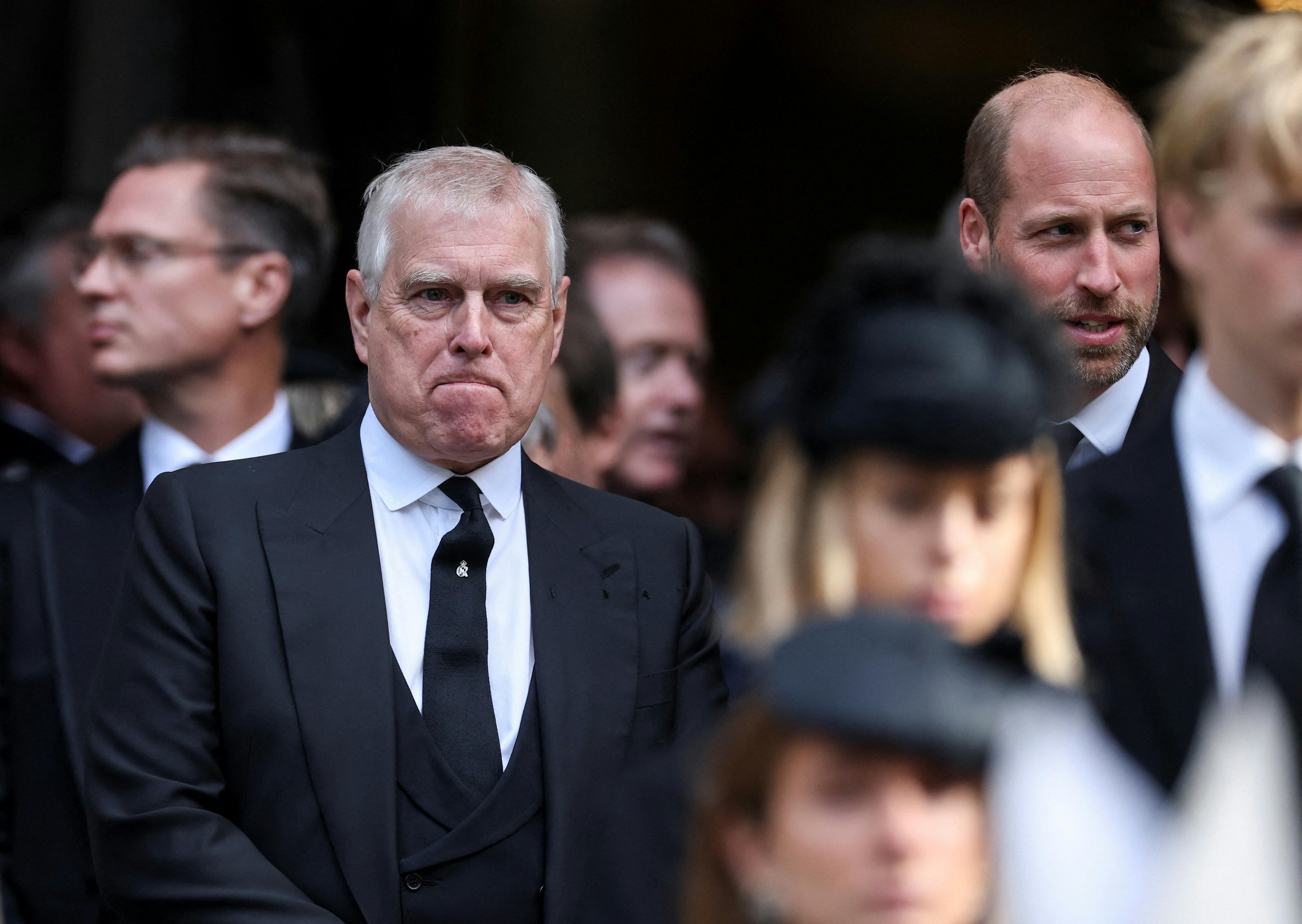 Prins Andrew og prins William efter hertuginden af Kents begravelse i sidste måned.