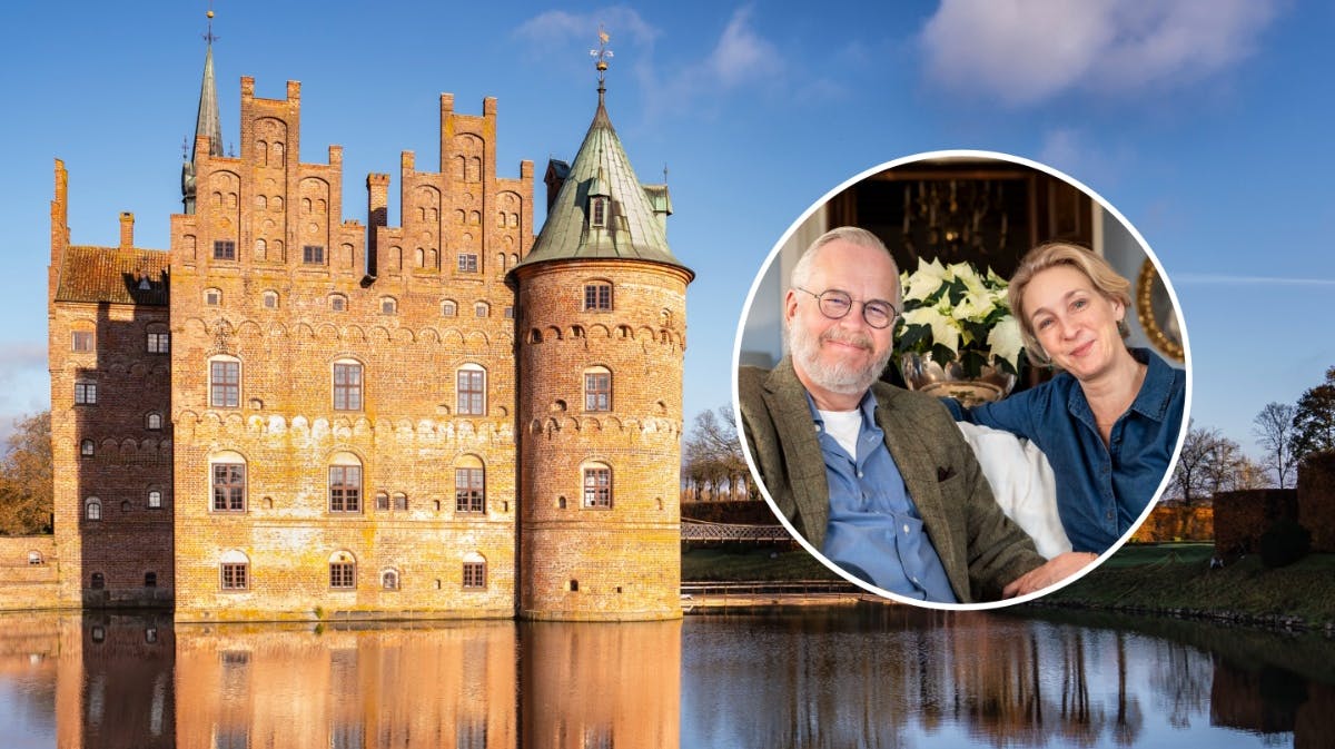 Egeskov Slot. Indsat foto af grev Michael Ahlefeldt-Laurvig-Bille og prinsesse Alexandra.