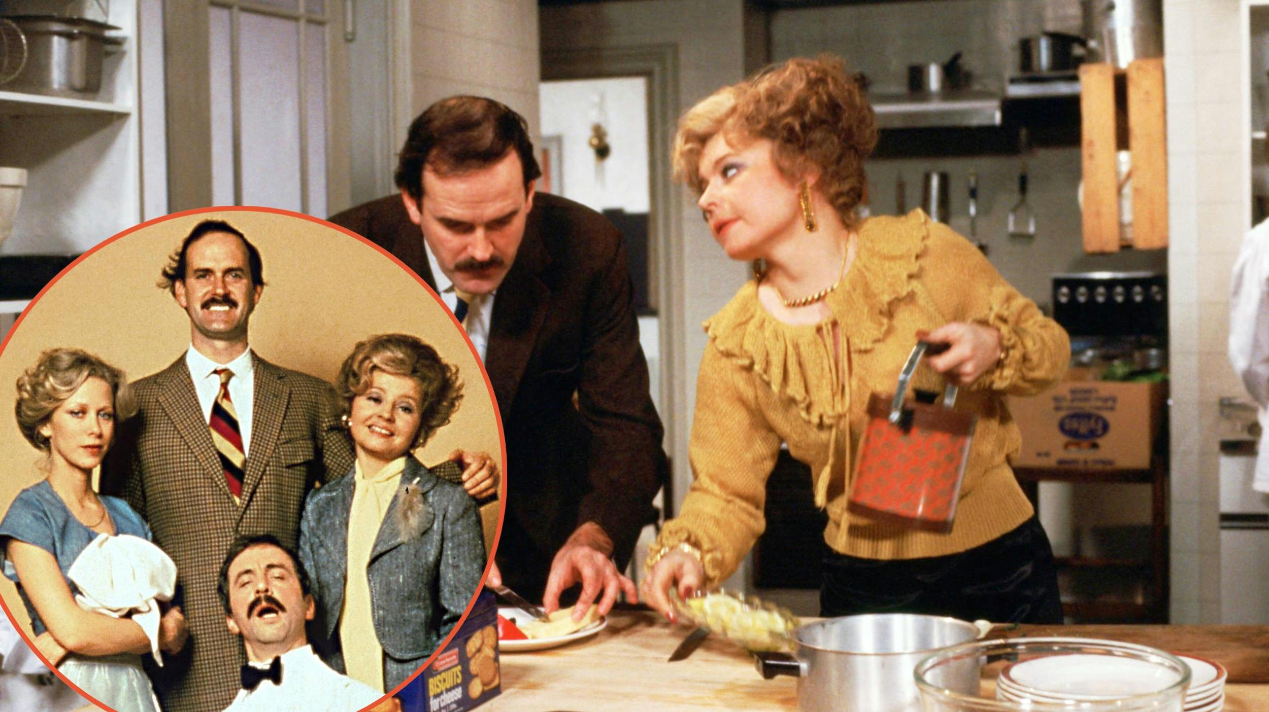 Prunella Scales (t.h.) var kendt som Sybil i den ikoniske komedieserie "Halløj på badehotellet", der kørte på tv fra 1975-1979.