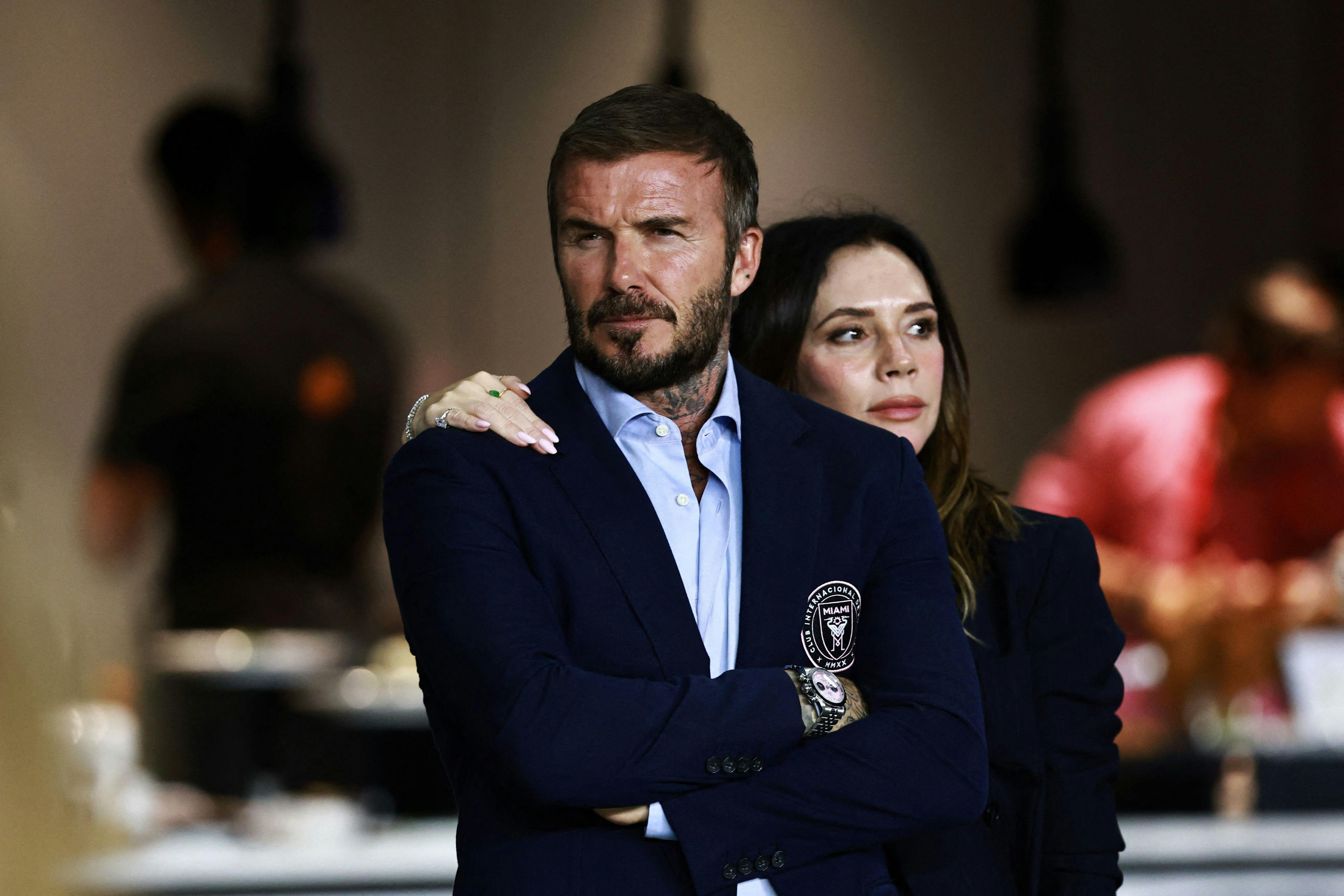 David og Victoria Beckham til fodboldkamp mellem Inter Miami og Nashville SC på Chase Stadium i Fort Lauderdale, Florida, den 24. oktober 2025. 