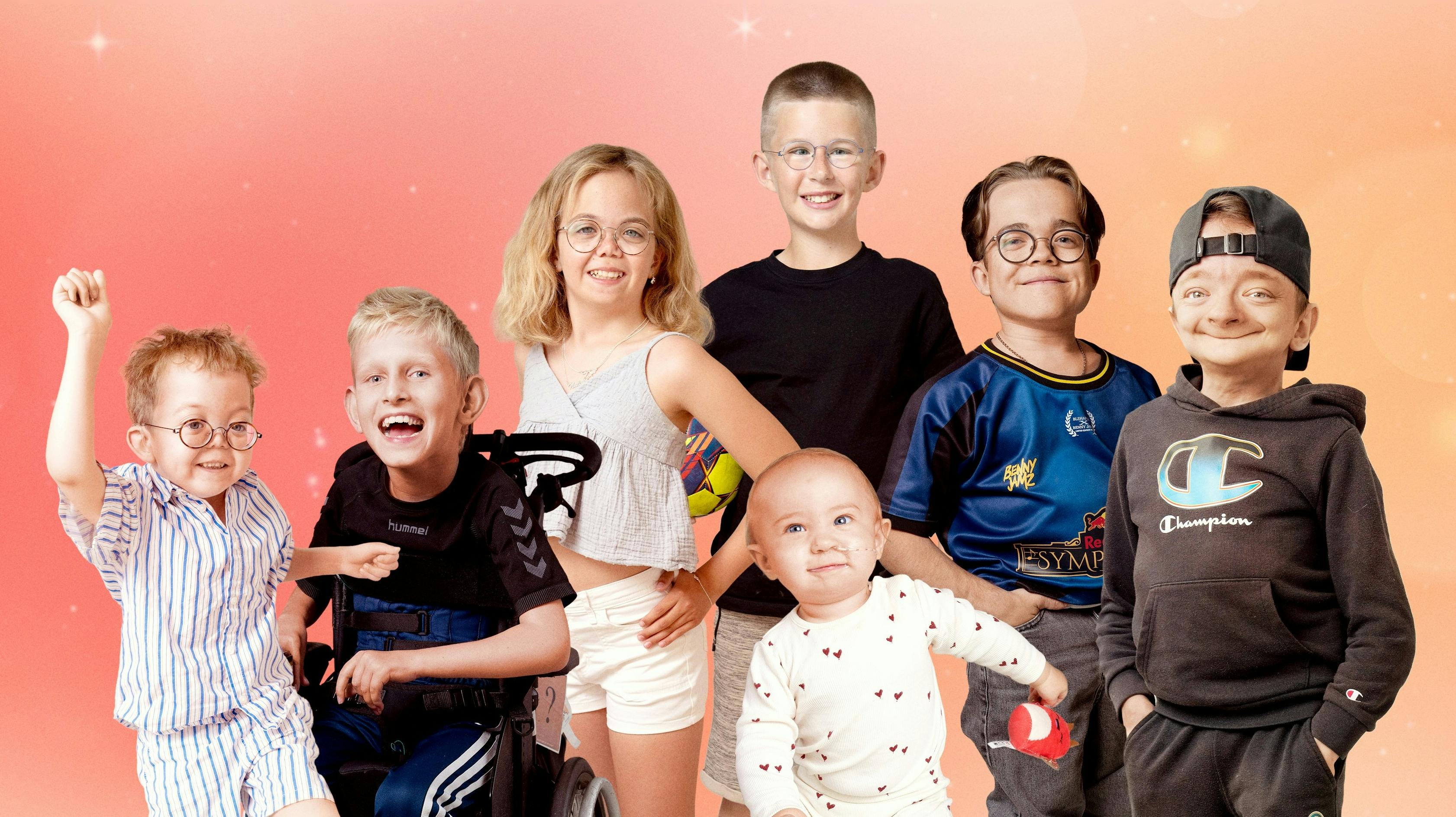 De sjældne danskere - fra venstre: Noor, Walther, Nalina, Matias, Hjalte, Piet og forrest lille Uma.