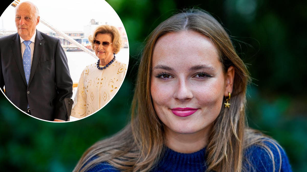 Prinsesse Ingrid Alexandra. Indsat foto af kong Harald og dronning Sonja.