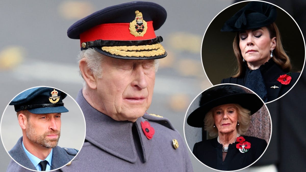 Kong Charles, prins William, dronning Camilla og prinsesse Kate til Remembrance Sunday. 