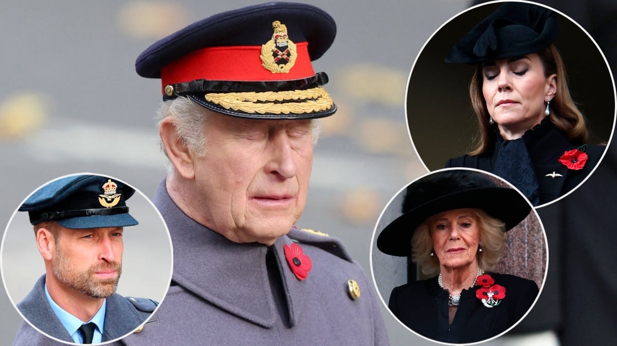 Kong Charles, prins William, dronning Camilla og prinsesse Kate til Remembrance Sunday.