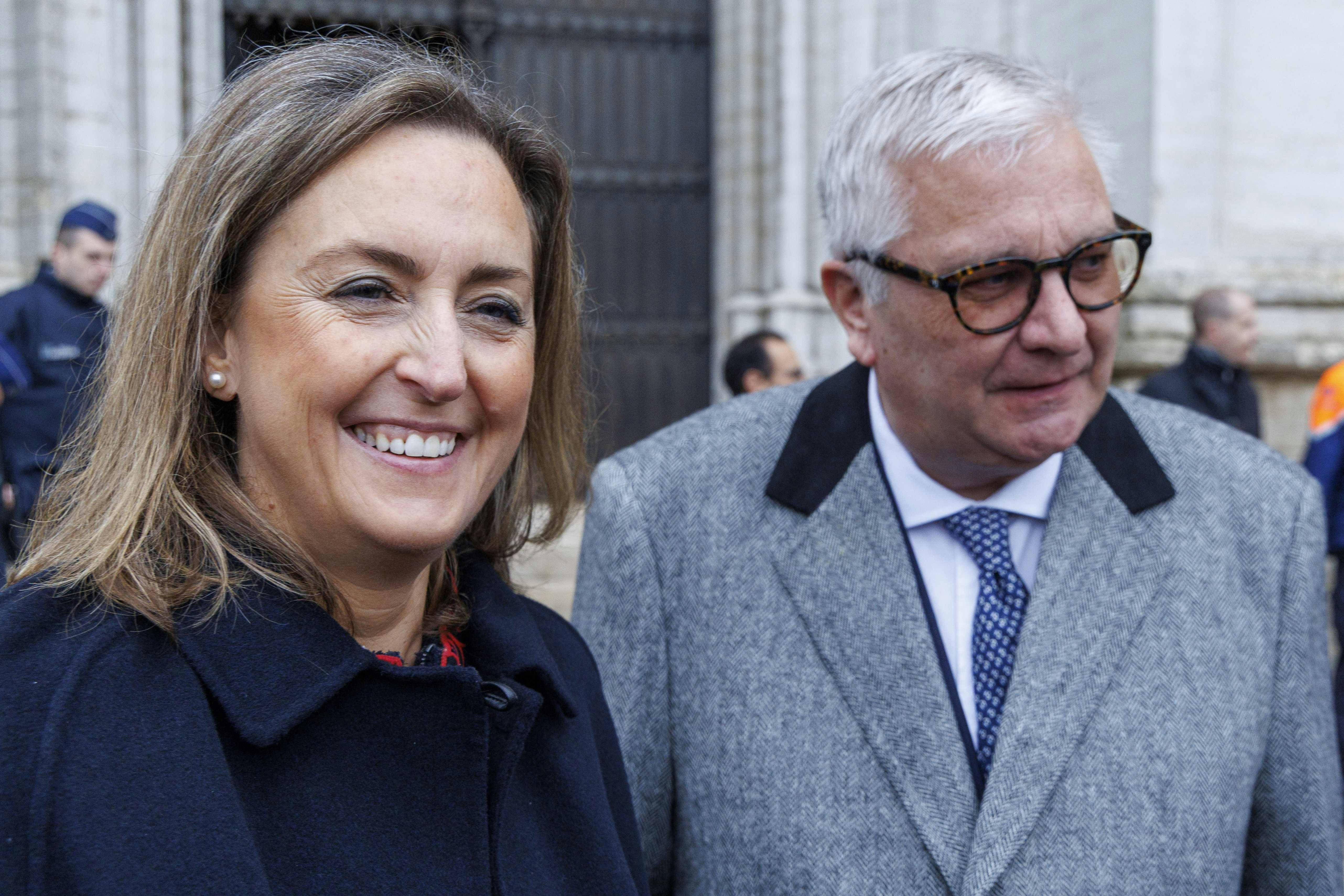 Princess Claire of Belgium (L) and Prince Laurent of Belgium attend the Te Deum mass, on the occasion of the King's Feast, at the Saint Michael and St Gudula Cathedral (Cathedrale Saints Michel et Gudule / Sint-Michiels- en Sint-Goedelekathedraal) in Brussels on November 15, 2025. (Photo by NICOLAS MAETERLINCK / Belga / AFP) / Belgium OUT