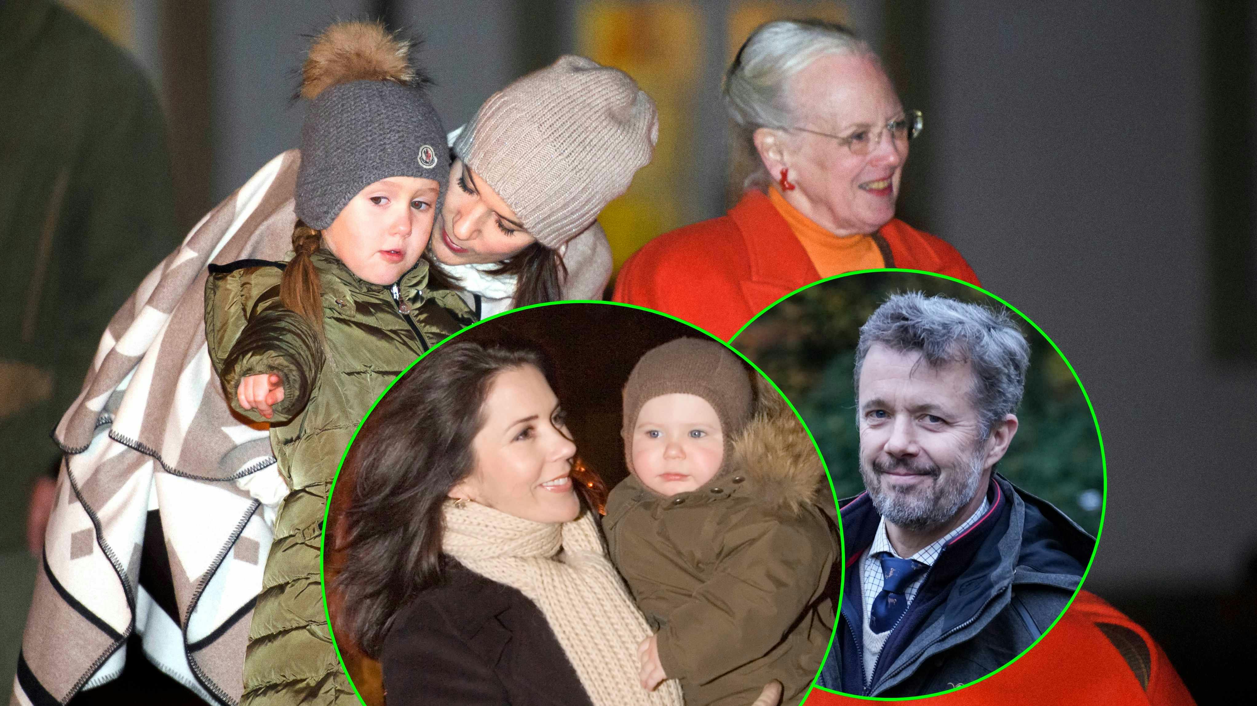 Kongejagt gennem årene - her ses prinsesse Josephine, dronning Mary og dronning Margrethe i 2016 samt dronning Mary med lille prins Christian i 2006 og kong Frederik i 2021.