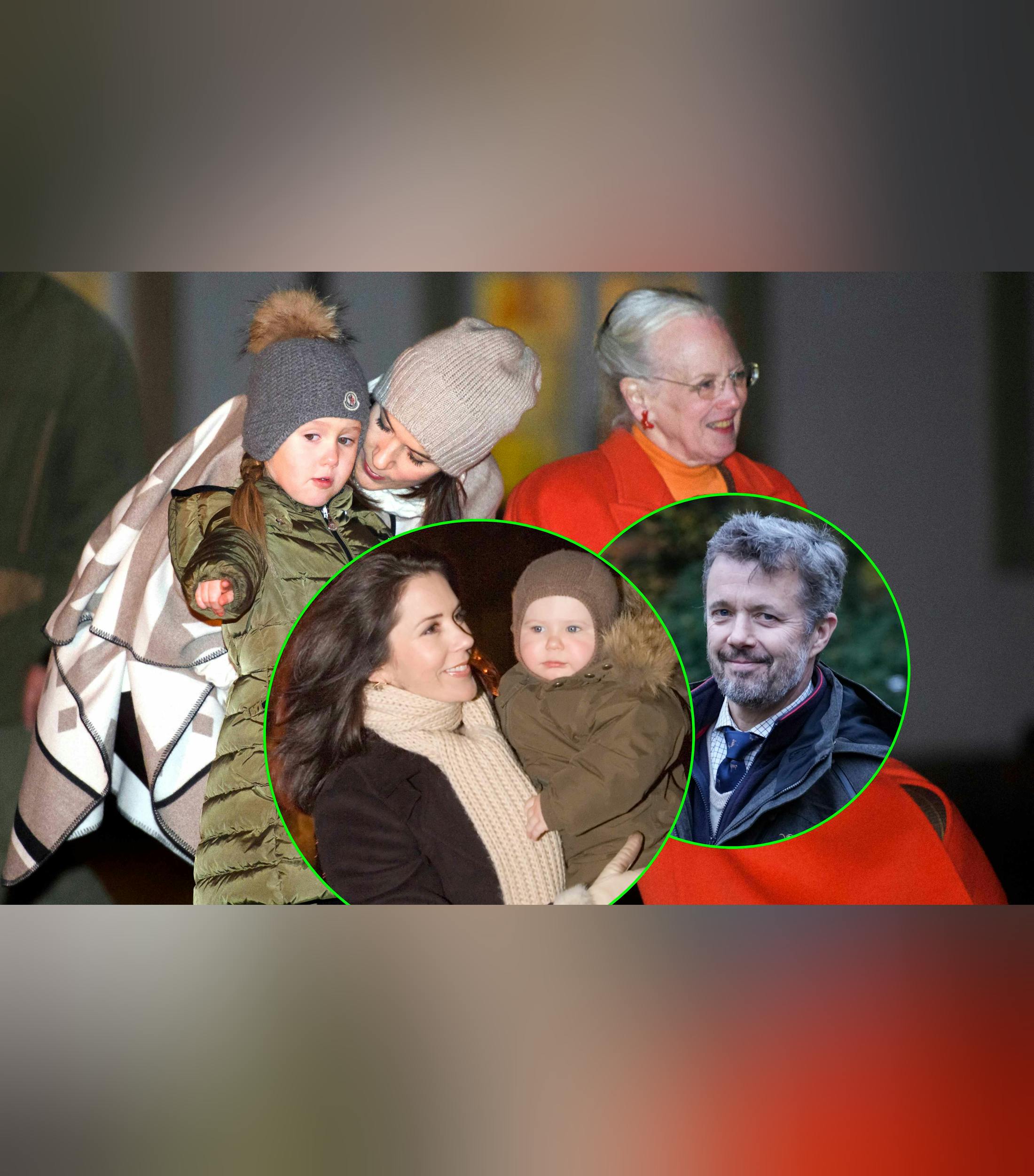 Kongejagt gennem årene - her ses prinsesse Josephine, dronning Mary og dronning Margrethe i 2016 samt dronning Mary med lille prins Christian i 2006 og kong Frederik i 2021.