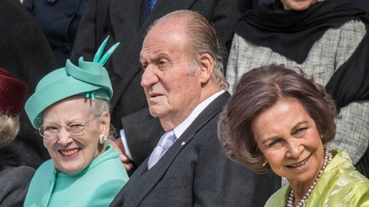 Kong Juan Carlos i 2016, hvor han sammen med dronning Margrethe og sin hustru dronning Sofia fejrede svenske kong Carl Gustafs 70-års fødselsdag.