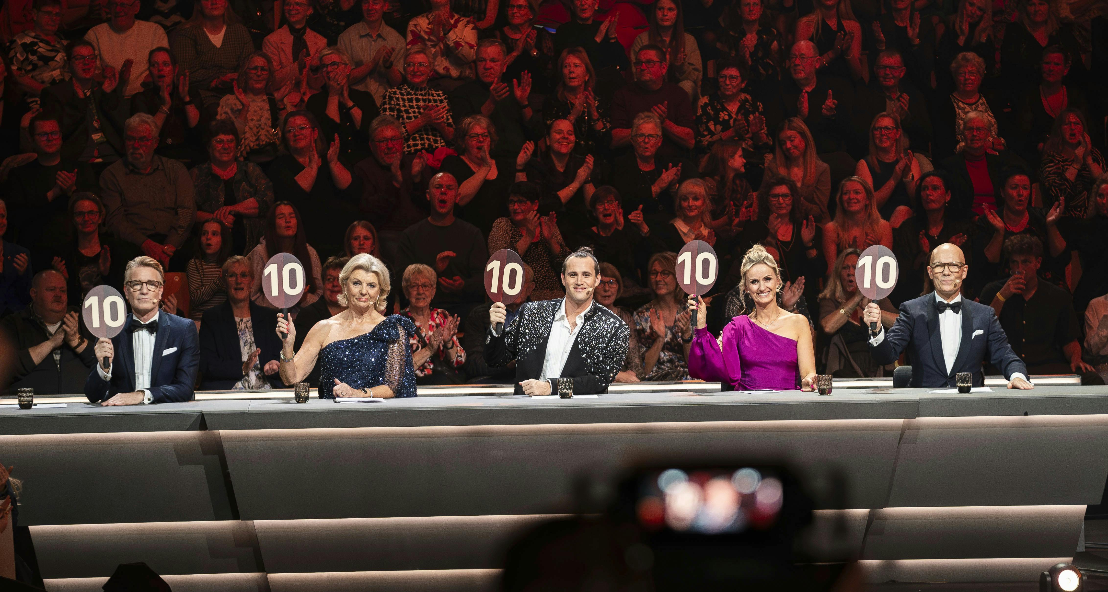 Finalen i Vild med dans 2023 i Forum Horsens. Her dommerne: Sonny Fredie-Pedersen, Anne Laxholm, Nikolaj Hübbe og Marianne Eihilt og gæstedommer Jens Werner.
