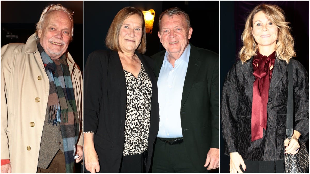 Nis Bank-Mikkelsen, Lars Løkke Rasmussen og hustruen Sólrun samt Anne Louise Hassing til premiere på Crazy Christmas Cabaret. 