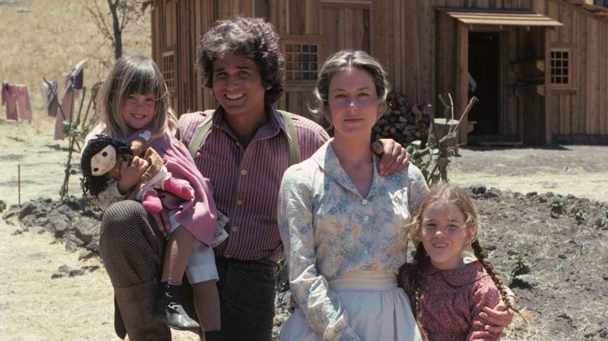 Lindsay Greenbush, Michael Landon, Melissa Sue Anderson, Karen Grassle og Melissa Gilbert i 1974 i "Det lille hus på prærien".